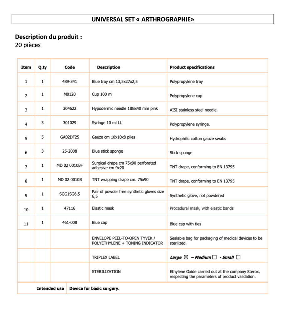 Set Universel Arthrographie