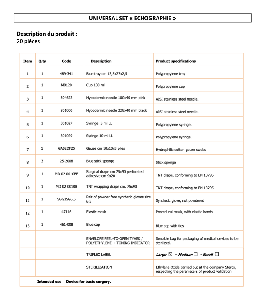 Set universel Echographie